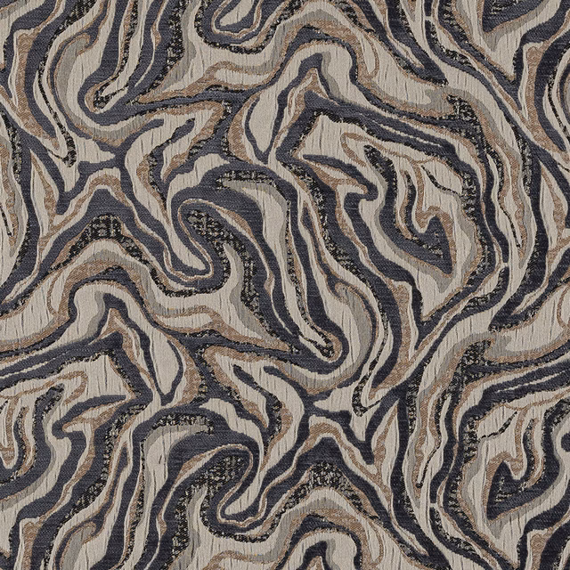 Abstract swirl fabric in charcoal, slate and beige woven texture