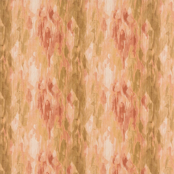 Abstract terracotta and olive woven fabric with vertical striations and soft mottled motifs
