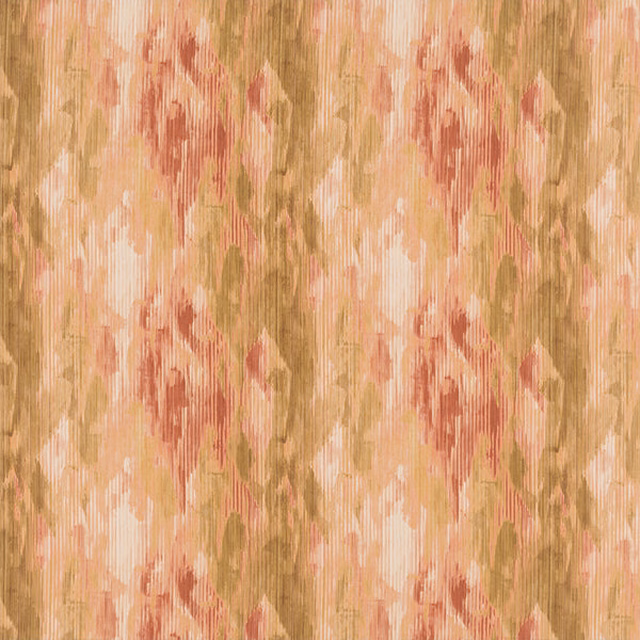 Abstract terracotta and olive woven fabric with vertical striations and soft mottled motifs