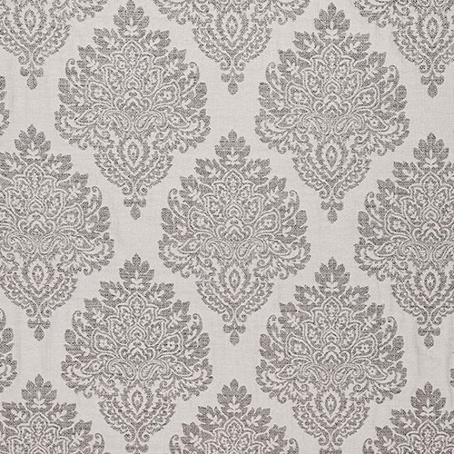 Charcoal grey damask pattern on an ivory textured fabric ground