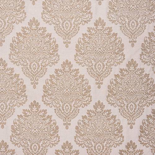 Ochre damask motif on a pale ivory woven fabric swatch