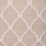 Ochre damask motif on a pale ivory woven fabric swatch