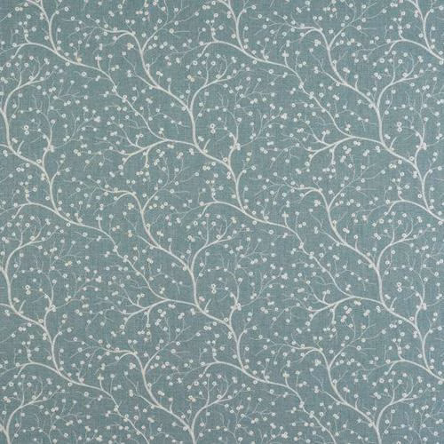 Duck egg blue fabric with delicate pale trailing floral sprigs