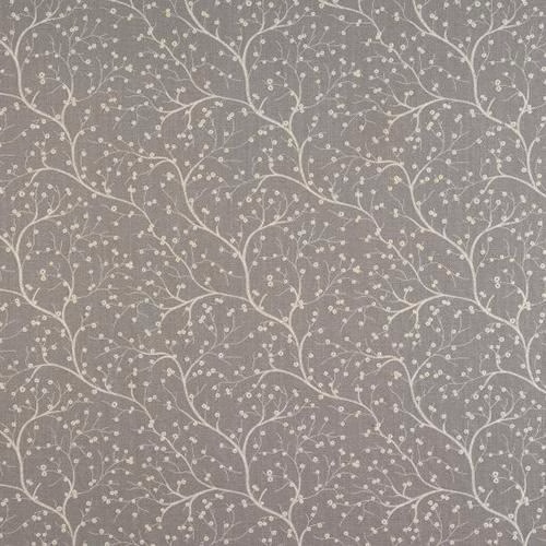 Silver-grey floral fabric with pale trailing leaves and small berries