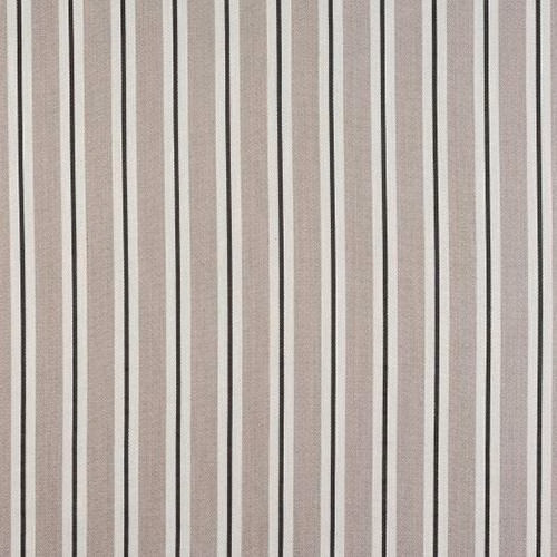 Vertical beige and taupe stripe fabric swatch with fine woven texture
