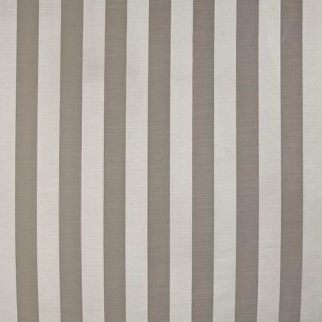 Vertical grey, taupe and ivory stripe fabric with a smooth woven texture
