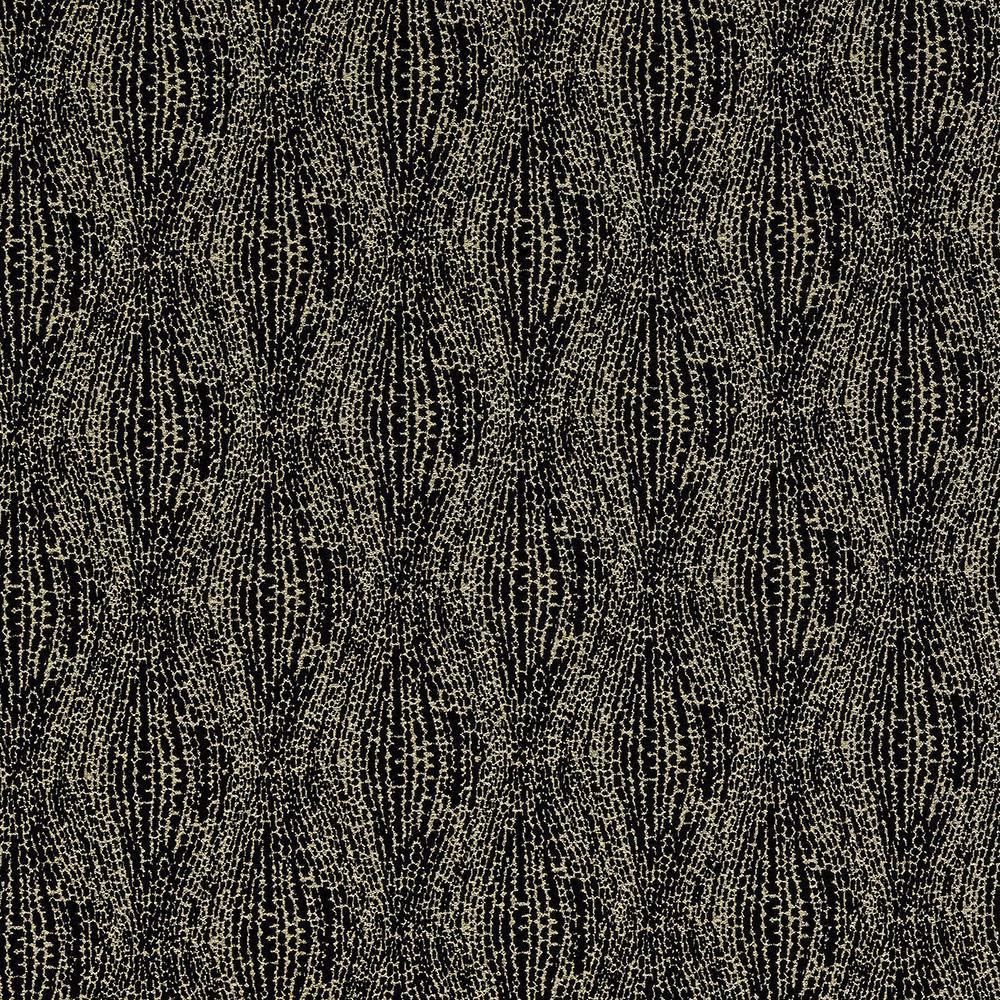 Black geometric woven fabric with pale metallic fleck and oval lattice pattern