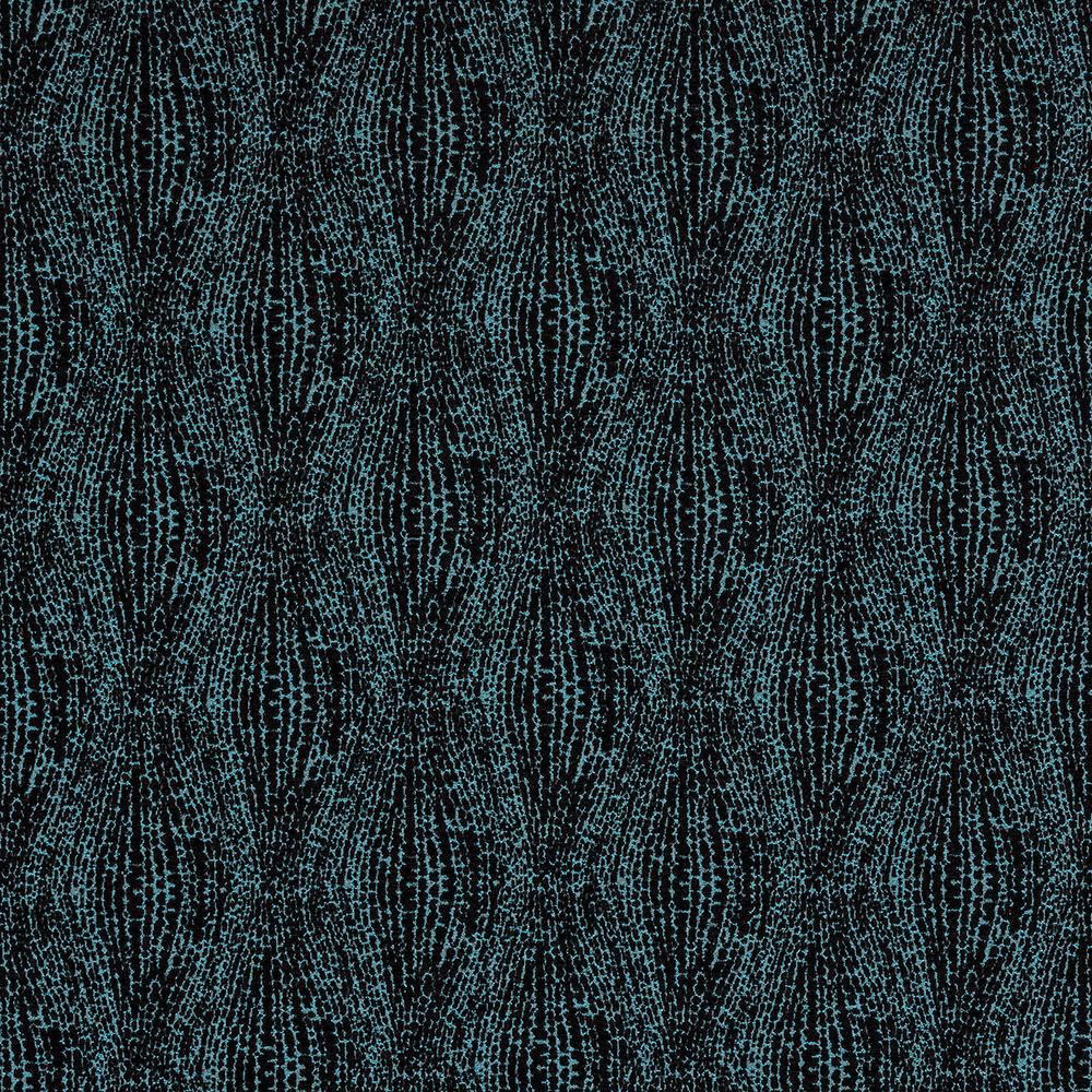 Dark sapphire teal geometric fabric with fine metallic speckling and black ground