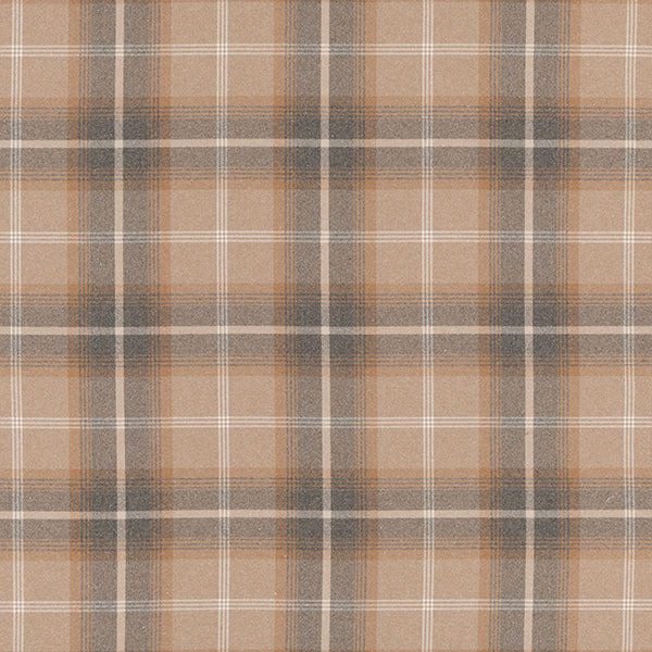 Warm antique gold plaid fabric with grey and beige stripes, shown as a swatch