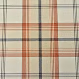 Warm beige tartan check fabric with rust red and navy stripes