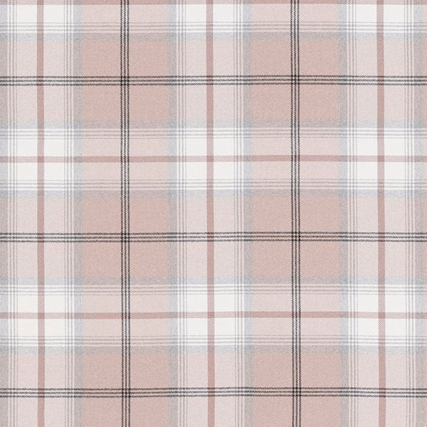 Soft blush pink checked fabric with pale grey and charcoal stripes