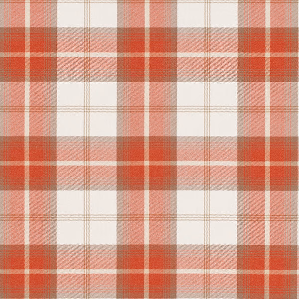 Burnt orange and cream tartan check fabric with fine woven stripe detail