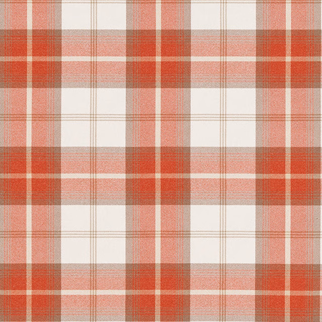 Burnt orange and cream tartan check fabric with fine woven stripe detail