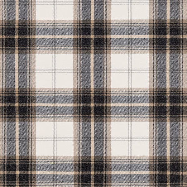 Charcoal and taupe large plaid fabric on a pale cream ground