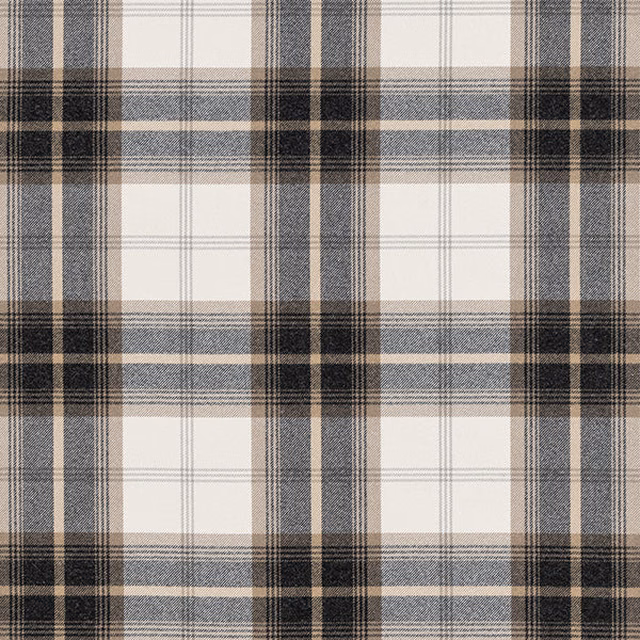 Charcoal and taupe large plaid fabric on a pale cream ground