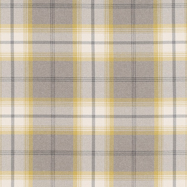 Pale grey and cream checked fabric with soft citrus yellow lines