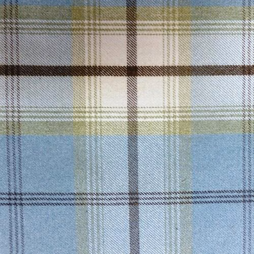 Soft duck egg blue plaid fabric with cream, sage and dark cross stripes
