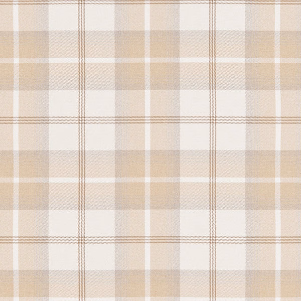 Pale beige and ivory checked fabric swatch with fine taupe grid lines