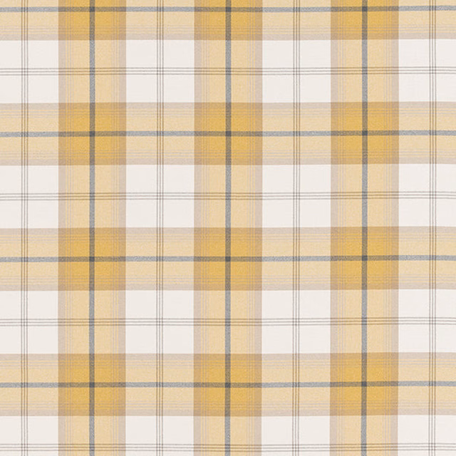 Ochre and cream tartan fabric with fine grey pinstripes