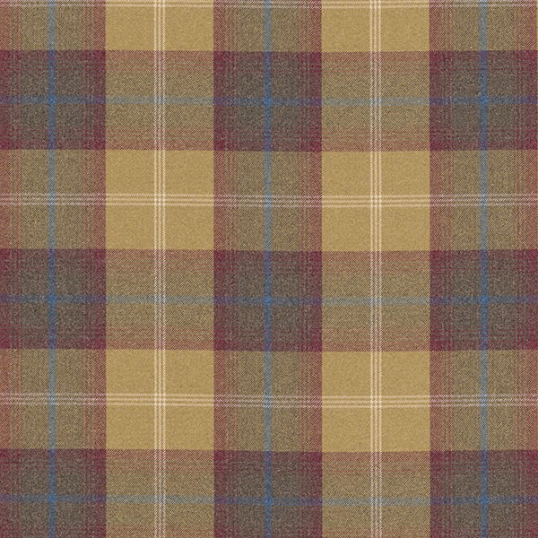 Large pistachio and plum checked fabric with fine blue pinstripes