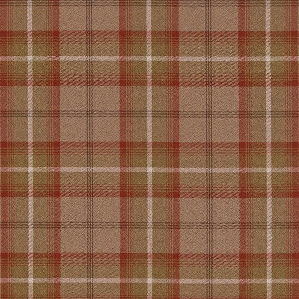 Warm rust and beige tartan check fabric with fine woven texture