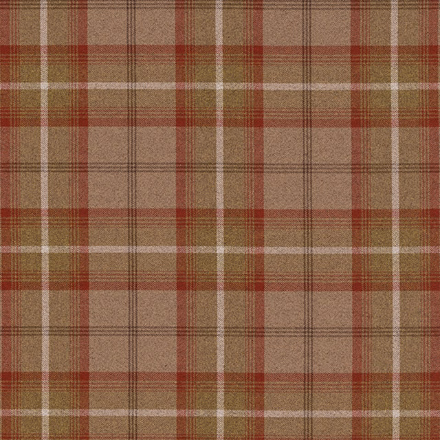 Warm rust and beige tartan check fabric with fine woven texture