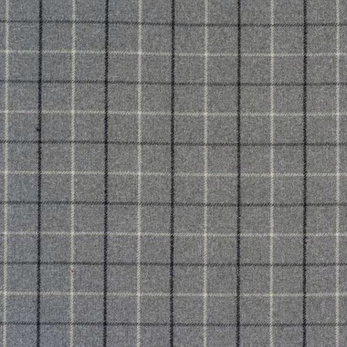 Close-up of a small dove grey checked fabric with fine dark grid lines