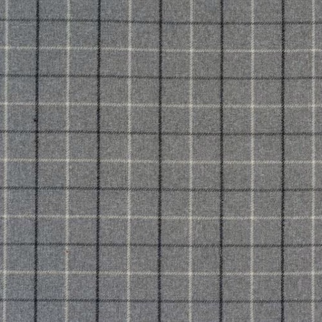 Close-up of a small dove grey checked fabric with fine dark grid lines