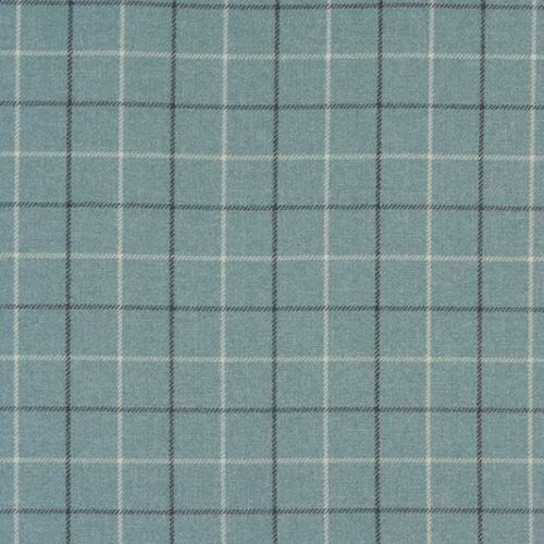 Soft duck-egg teal checked fabric with fine pale grid lines