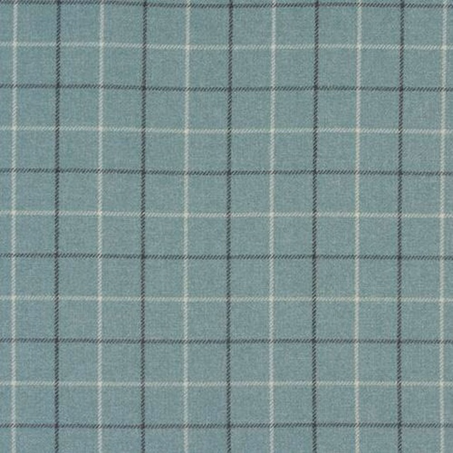 Soft duck-egg teal checked fabric with fine pale grid lines