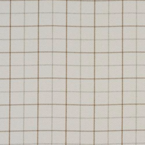 Pale natural check fabric with fine taupe grid on a soft cream ground