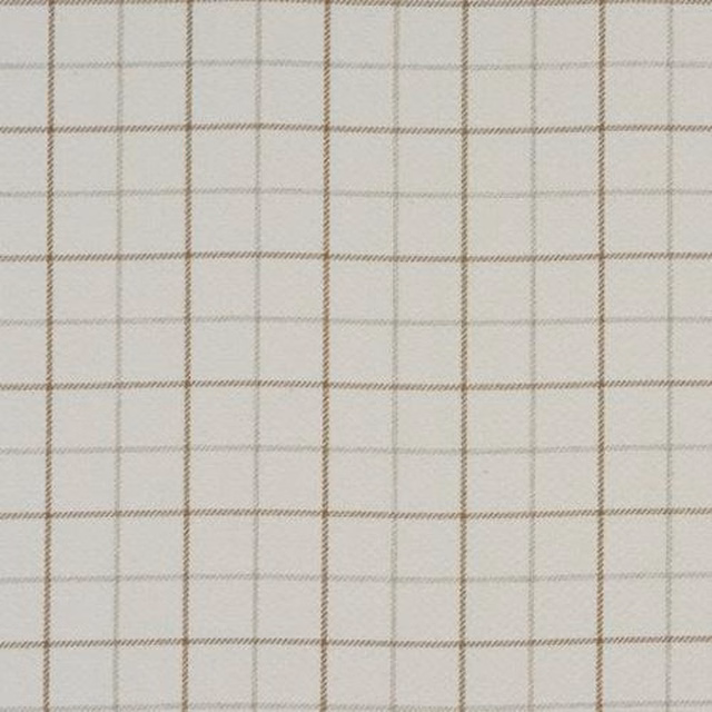 Pale natural check fabric with fine taupe grid on a soft cream ground