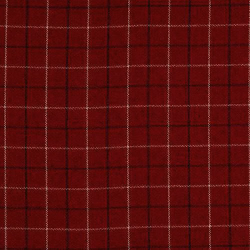 Deep red tartan check fabric with fine pale cross lines