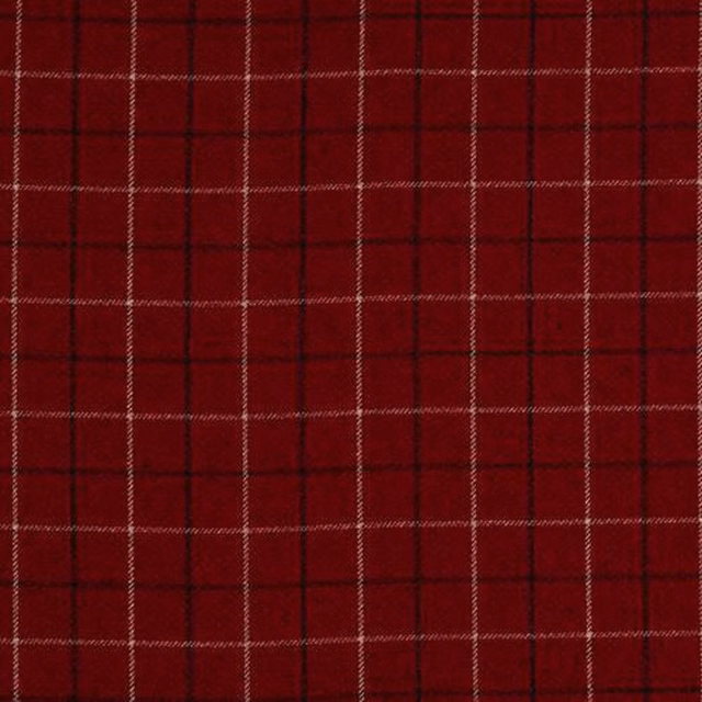 Deep red tartan check fabric with fine pale cross lines