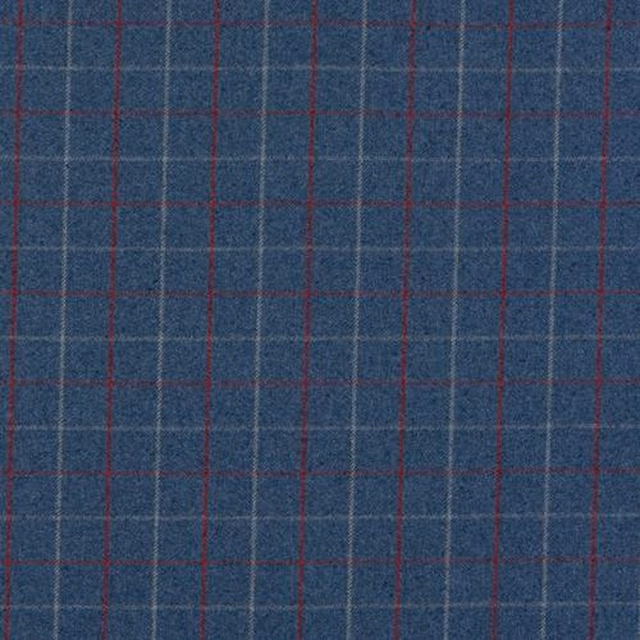 Dark blue checked fabric with fine grey and burgundy grid lines