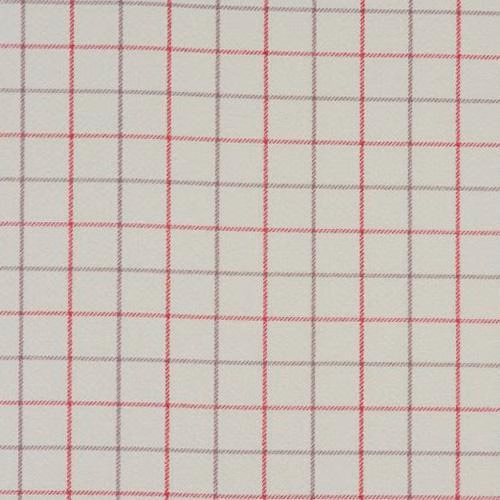 Cream check fabric with fine pink grid lines and a crisp woven texture