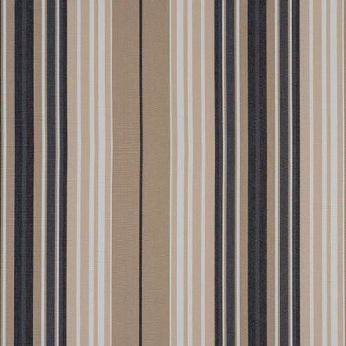 Vertical charcoal, taupe and cream striped cotton fabric with a crisp woven texture