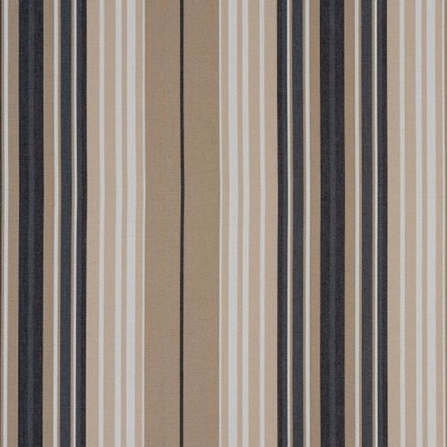 Vertical charcoal, taupe and cream striped cotton fabric with a crisp woven texture