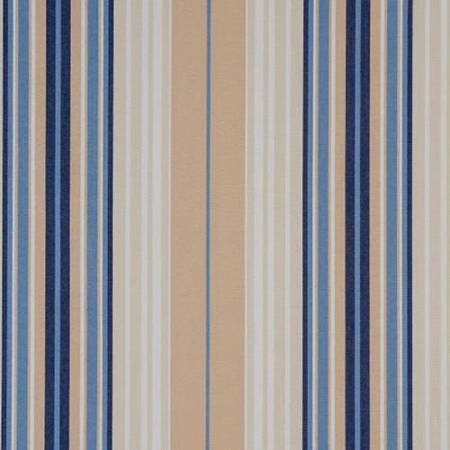 Vertical striped cotton fabric in cornflower blue, cream and beige