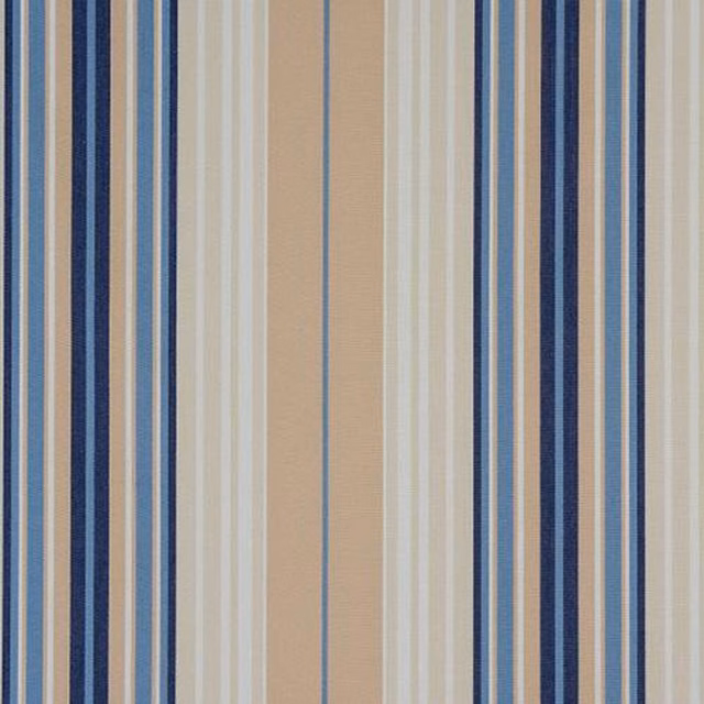 Vertical striped cotton fabric in cornflower blue, cream and beige