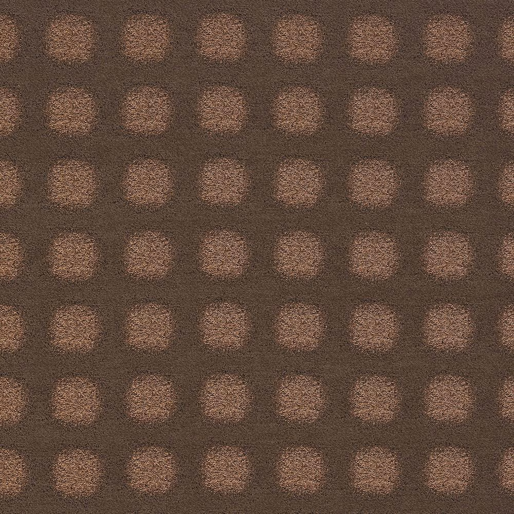 Bronze-brown geometric fabric with softly glowing square spots on a dark ground