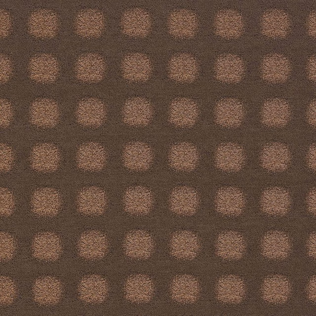 Bronze-brown geometric fabric with softly glowing square spots on a dark ground