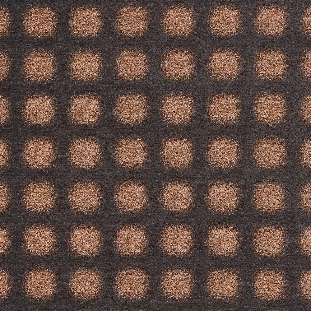 Close-up of Belvedere Copper fabric showing copper rounded squares in a dark brown grid