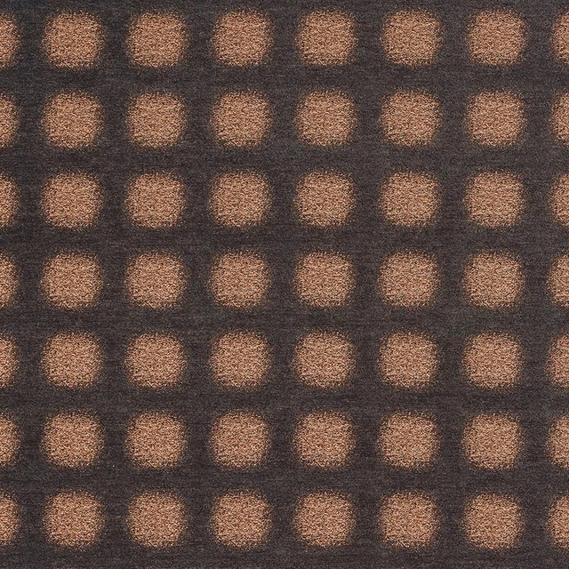 Close-up of Belvedere Copper fabric showing copper rounded squares in a dark brown grid