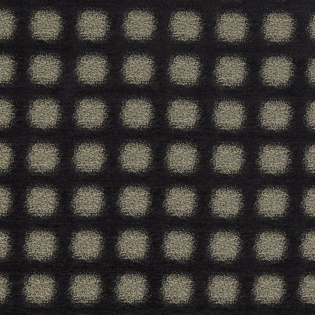 Graphite check fabric with pale square motifs and a subtle woven sheen