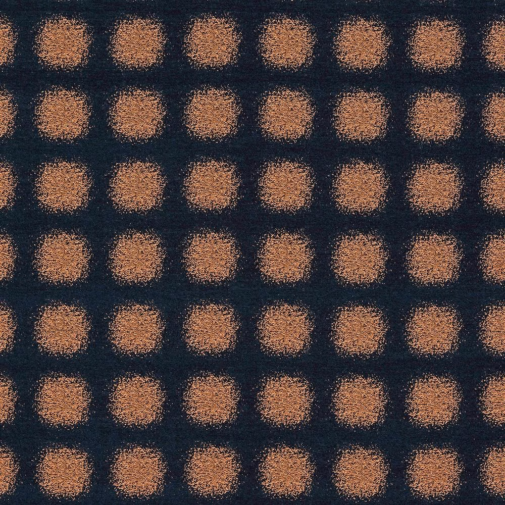 Indigo check fabric with warm copper squares on a dark ground