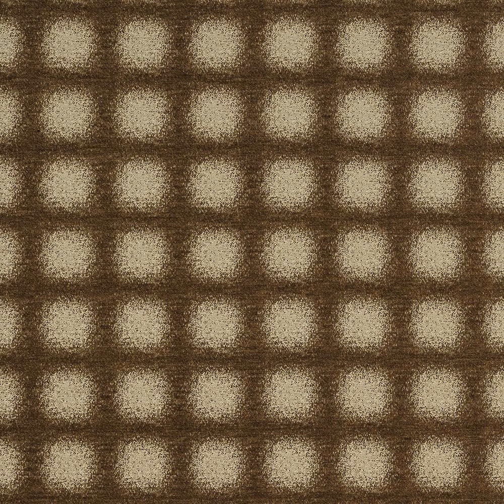 Warm sand-beige checked fabric with cocoa outlines and a soft metallic sheen