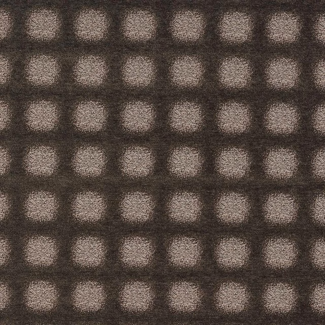 Smoky taupe check fabric with softly blurred pale squares on a dark ground