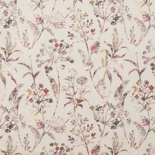 Cream fabric with delicate heather-pink floral sprays and fine stems