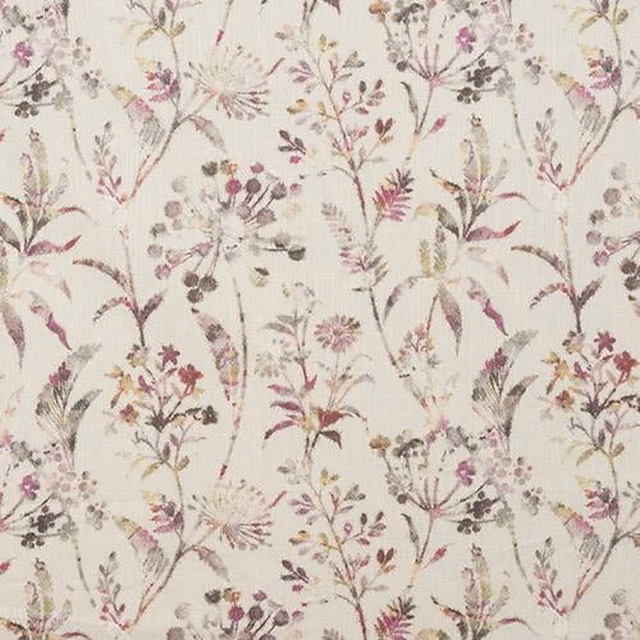 Cream fabric with delicate heather-pink floral sprays and fine stems